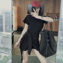 벨트원피스 여름옷 디자인감각 계 여성 하프기장 반팔 클래식 키 작은 사람 허리보정 슬림핏 x2개 2536449040