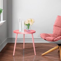 AOJEZOR 사이드 테이블 티 테이블 거실미니테이블 미니원형티테이블 원형철제티테이블 미니 원형 사이드 테이블 쇼파 사이드테이블 둥근 철제 탁자 총 8가지 컬러, 핑크