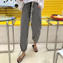 마이투투(TOO-TOO)여자 밴딩조거팬츠 체크바지 와이드 고방 조커팬츠 등원룩 면바지 트레이닝팬츠