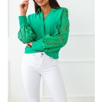 봄과 여름 솔리드 컬러 레이스 접합 셔츠 긴팔 tops