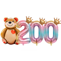 파파 파티 곰돌이 풍선 생일 파티 숫자 풍선 세트, 1세트, 곰돌이 200