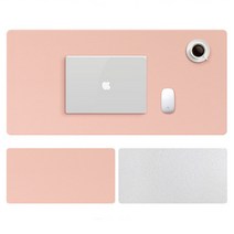[구즈파크] 마우스 데스크 테이블 PU 가죽 장패드 매트 30 x 60 cm, 베이비핑크+그레이