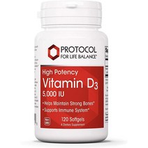 미국직구 프로토콜 포 라이프 벨런스 High 영양제 Potency Vitamin D3 5000 IU 120소프트젤 1팩, 수량, 상세참조