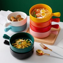 손잡이 앞접시 도자기 오븐 파스타볼 라면 밥그릇 T40, T40-블랙