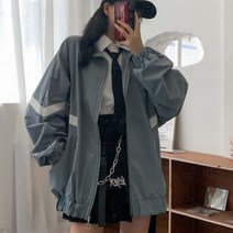 과잠 항공점퍼 간절기 아우터 Deeptown 여성용 패션 재킷 오버사이즈 빈티지 지퍼 Y2k 스트리트웨어 대학 스타일 여름 느슨한 바람막이
