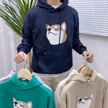 애드매이브 남녀공용 기모 시바견 패치 오버핏 커플 후드티 5컬러