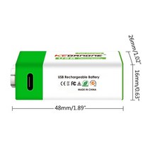usb 충전배터리 충전용 전담 산업용 9V 충전식 배터리 12800mAh 6F22 마이크로 USB 9v 리튬 이온 배터리, 12PCS, 1개