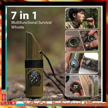 7 In 1 Outdoor Whistle Compass Thermometer Campin, 01 육군 녹색