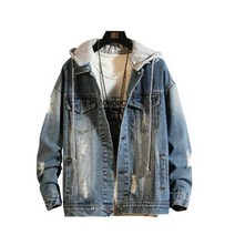 [해외] 오토바이 바이크 바이커 캐주얼 자켓 새로운 남성 데님 자켓 코트 루즈핏 남성 힙합 찢어진 청바지 자켓 후드 카우보이 플러스 사이즈 5XL 모자 분리형