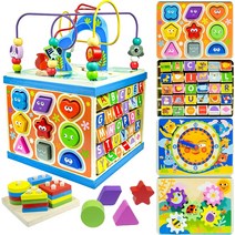 Activity Cube for Toddlers 1-3 Montessori Toys for 1 2 3 4 Year Old Baby Activity Center 6 In 1 ABC-, 01 Multicolored