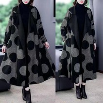 울100코트 벨트와 함께 패션 가을 겨울 여성 모직 롱 코트 느슨한 중간 세 어머니 대형 격자 무늬 케이프 울