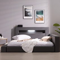 버드 저상형침대 가드 LED형 퀸(Q) 본넬매트포함, 그레이
