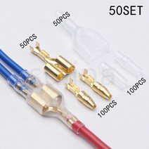 전선 터미널 단자 압착기 세트 102050sets 4.0 총알 자동차 커넥터 직경 4mm 남성 + 여성 1:2 투명 덮개 68, 50set(골드)