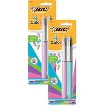 BIC 4 Color Fashion Ball Pen 빅 4가지 색상 볼펜 1.0mm 2개입 2팩