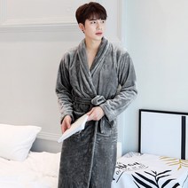 두꺼운 플란넬 가운 커플 가을 겨울 긴팔 홈웨어 가운 코랄 잠옷, XL, 진회색