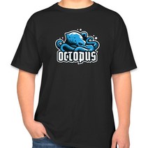 문어 반팔 라운드 낚시 티셔츠, XL（105）, 순면라운드블랙