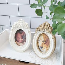 빈티지 유럽풍 엔틱 사진 타원 액자 프레임, 엔틱 화이트