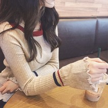 라쿤걸 신축성골지 공주풍 프릴소매 슬림니트 SN0313