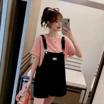 여성 와이드 팬츠 멜빵 팬츠 루즈핏