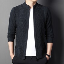 캐시미어 스웨터 남자 자카드 100% 순수 양모 니트 카디건 가을 겨울 스탠드 칼라 두꺼운 솔리드 컬러 코트