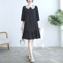 S5465 레이스카라 땡땡이 루즈핏 프릴 반팔원피스