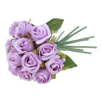 12 헤드 시뮬레이션 인공 장미 꽃 실크 꽃다발 웨딩 파티 홈 장식, 밝은 자주색