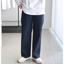 코튼 셀비지 스판 레귤러 롱 세미와이드 생지 밴딩 데님팬츠 (2color)