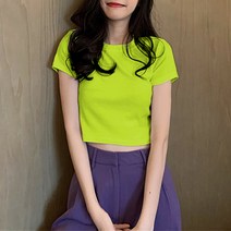 여성 반팔티 티셔츠 슬림 핏 반소매 여자반팔티셔츠 크롭 T 스퀘어 넥 인박카058