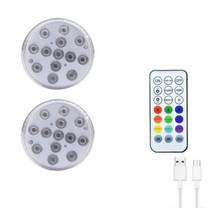RGB 원격 제어 LED 수 중 라이트 USB 충전 잠수정 램프 IP68 방수 수영장 조명 야외 정원에 대 한, 1 control 2 lights