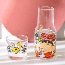 짱구 유리컵 못말려 유리 물잔 주방 인테리어 신짱구 홈케어 식기 세트 홈카페 내열유리컵 식기 그릇 굿즈 식기세트 홈카페 밀크티잔, 짱구 물잔 세트, 단일사이즈