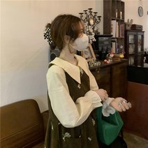 KORELAN 코듀로이 꽃무늬 드레스 새로운 작은 신선 중간 느슨 높은 허리 조끼 스커트 여성 세련된