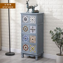 빈티지 엔틱 원목 수납장 앤틱 서랍장 서랍장 원목 엔틱 레트로 5단, 완제품, 스카이블루 8구