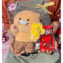정품 카카오프렌즈 춘식이+스마일꽃+빼빼로 포장 빼빼로데이선물 여자친구선물 꽃배달 인형꽃다발, 헬로우춘식이+스마일꽃+빼빼로