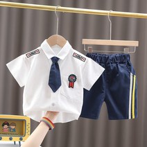 ZHTJY 어린이 경찰 유니폼 어린이 의류 소년 반팔 정장 1-4 세 아기 여름 의류 어린이 셔츠 서양식 옷