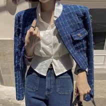 트위드자켓 시크라인 라운드 자켓 한국의 세련된 가을 우아한 둥근 목 술 느슨한 모든 경기 긴 소매 트위드 짧은 코트 여성