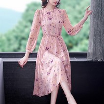 플라워원피스 전문점 여성의류 봄계절 핑크 쉬폰 프렌치 롱 프린팅 4998299184