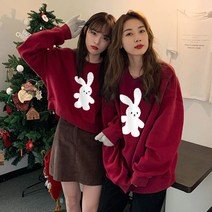 Tengduo 가을겨울 여성 캐주얼 따뜻한 토끼 맨투맨 후드티 트윈룩 우정룩