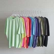 남녀공용 시밀러룩 피그먼트 워싱 오버핏 반팔 롱박스티