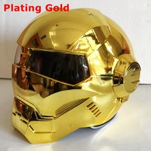 발광아이언맨 헬멧MASEI 610 전기 도금 청동 크롬 아이언 맨 헬멧 오토바이 반 오픈 페이스 ABS 크로스, 02 Plating Gold