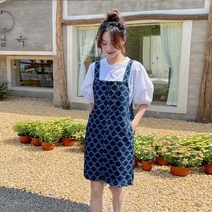 YAPOGI 데님 서스펜더 스커트 여름 여성 디자인 새로운 레트로 달콤한 쿨 스타일 드레스 짧은 미니 원피스