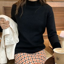 네모엔룩 여성용 보아퍼안감(인조) 일체형 레이어드 롤업소매 반목 하프넥 폴라 니트 NL