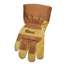 건설 안전 충격방지 작업 장갑 Kinco 1958M 안감 스플릿 피그스킨 가죽 손바닥 장갑 브라운 커프