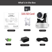 베이비 아기 모니터 카메라 무선 홈캠 강아지 고양이 반려동물캠 홈CCTV 펫캠Sricam-SP017 3.0MP IP 카메라, Camera 32G Card_미국 플러그