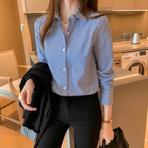 전문 프린트 스트라이프 싱글 브레스트 블라우스 여성 긴 소매 턴 다운 칼라 올 매치 여성 셔츠