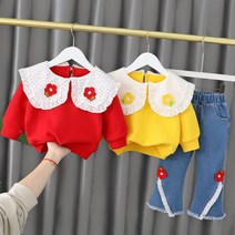 루라줌) 아기 유아 아동 키즈 어린이 돌아기 두돌 여자아이 여아 어썸 데이지 맨투맨 블라우스 BL 청바지 나팔바지 상하복세트 캐주얼룩 어린이집 등원룩 아기옷세트 외출복 봄 가을 간