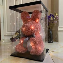 영원한 꽃 토끼 520 여자 친구를위한 발렌타인 데이 선물 크리 에이 티브 시뮬레이션 꽃 부활절 선물 장미 토끼, 45cm + 선물 상자, 미트 핑크 크라운 웨딩 드레스
