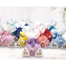 한국민예사 모시 금실 꽃자수 복주머니 소 고급 미니 파우치 한국 전통 선물 주머니, 02 북청색