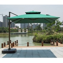 3M 그린 대형 파라솔 포장마차 정원 카페 테라스 발코니 사각 테라스 회전 야외 파라솔 화이트폴, 화이트폴+3.0m원형+350kg휠베이스+그린색