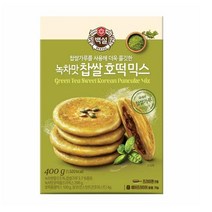 CJ더마켓 홈 베이킹 만들기 아이 겨울 간식 녹차맛 찹쌀호떡믹스 꿀 찹쌀 녹차 씨앗 호떡 붕어빵 400G, 9개