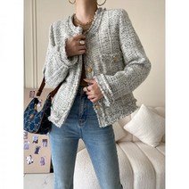 여성 클래식 프렌치 노카라 트위드 자켓 가을 겨울 고급 다운 누빔 패딩 안감 재킷